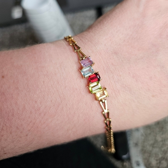 14k gemstone bracelet! Genuine citrine, peridot, garnet, blue topaz, and amethys - Picture 4 of 13